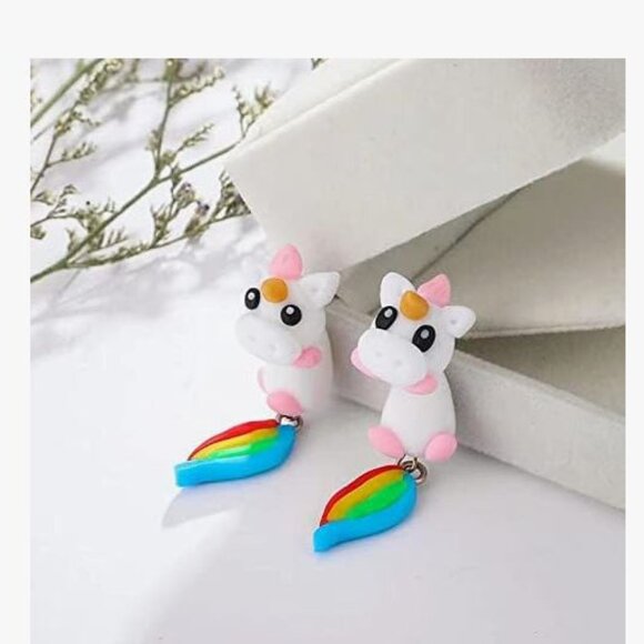 Cute and Adorable Unicorn Earrings - Clay Dangling Girls Jewelry - Picture 2 of 4